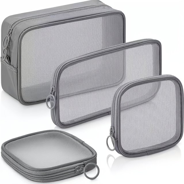 4pcs Set Thickened Nylon Mesh Cosmetic Bag Transparent Travel Makeup Bag Portable Breathable Storage Organizer for Beauty Essent