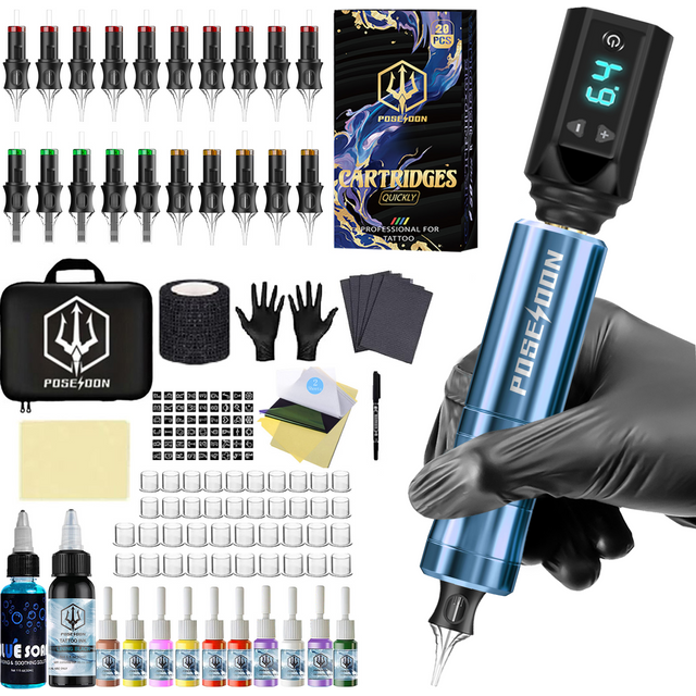 Tattoo Kit POSEIDON V5 High Quality Tattoo Pen Kit For Permanent Makeup Tattoo Machine Wireless Tattoo Power Supply Tattoo Kit