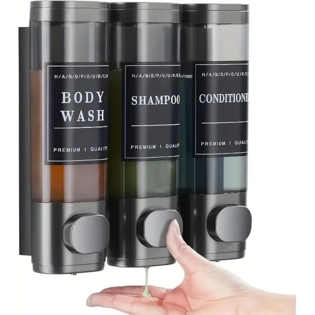 300ML*3 ABS Triple Shampoo and Conditioner Dispenser Wall Mounted Soap Dispenser Shower Gel Dispenser No Drilling for Bathroom
