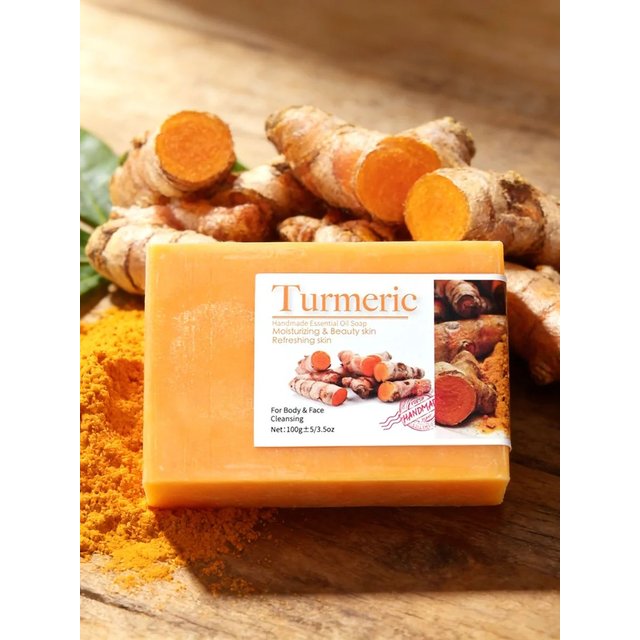 2Pcs 100% Natural Organic Tumeric Skin Whitening Anti Acne Handmade Skin Care Face Body Turmeric Bar Soap