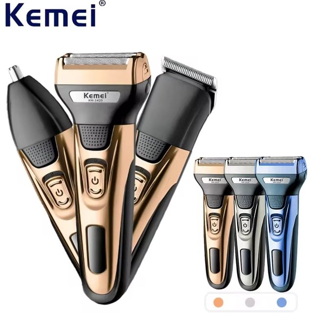 Kemei Beard Shaver Professional Nose Hair Trimmer Mens Electric Facial Trimer Shaver 3 In 1 Hair Cutting Machine KM-1429