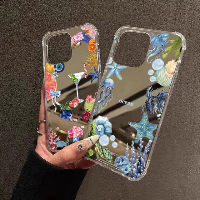 Summer Fruit Cocktail Sun Pattern Case For iPhone 16 15 14 13 12 11 Pro Max XS X XR 7 8 Plus SE Make Up Mirror Shockproof Cover
