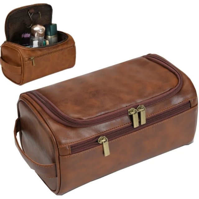 Men's Vintage Toiletry Bag - Luxury Travel Cosmetic Case Hanging Wash Bag for Business Trips Male Makeup Organizer Storage Pouch