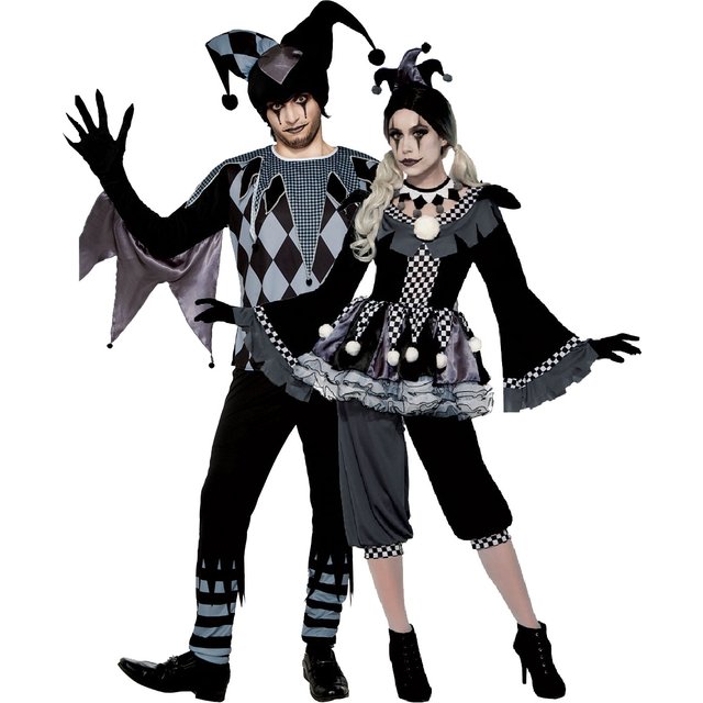 Halloween Couple homme femme noir mal Clown Cosplay fou drôle Poker cirque Costume carnaval scène spectacle mascarade fête ensemble