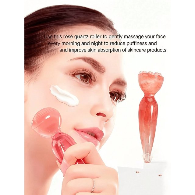 1pc Pink Manual Facial Massage Tool, Suitable For Face, Neck And Body, Daily Skincare Relaxation Beauty Roller