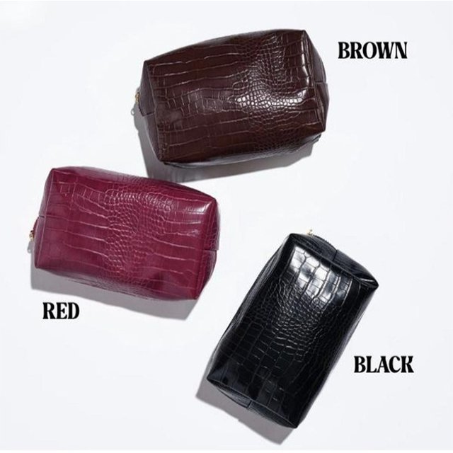 Crocodile Embossed PU Makeup Bag for women Waterproof Structured Cosmetic Pouch Premium Non-Collapsible Storage Organizer
