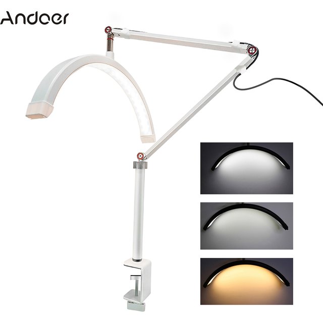 Andoer HD-M3X LED Video Light Half-moon Shaped Desktop Ring Light 3000K-6000K Dimmable for Beauty Salon Makeup Live Streaming
