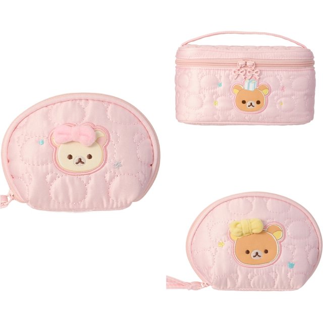 Genuine Rilakkuma Series Shell Cosmetic Bag 22cm Pink Portable Toiletry Organizer Makeup Storage Wrist Strap For Daily Travel