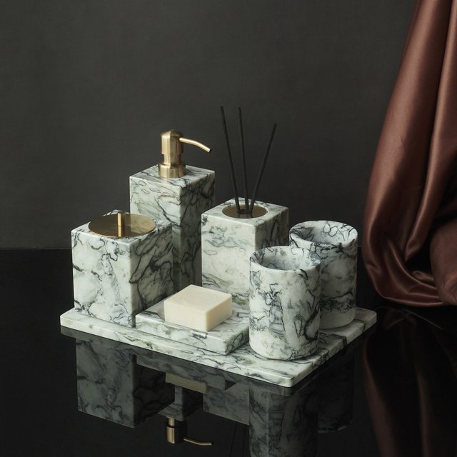 Cold Emerald Natural Marble Bathroom Accessories Set Luxury Soap Dispenser Soap Dish Toothbrush Holder Vanity Tray Kit Bathroom