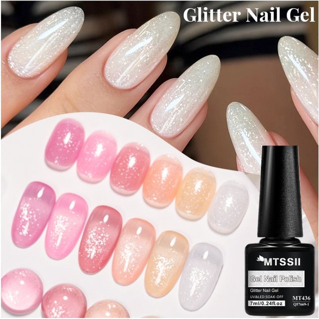 Crystal Glitter Ice Cream Gel Nail Polish Nude Pink Sparkling Glitter Semi Permanent Soak Off UV Gel Varnish Nail Supplies DIY
