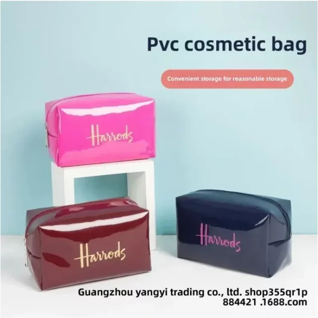 Makeup bag, large capacity waterproof PVC high-end letter printing storage bag, travel portable toiletry bag