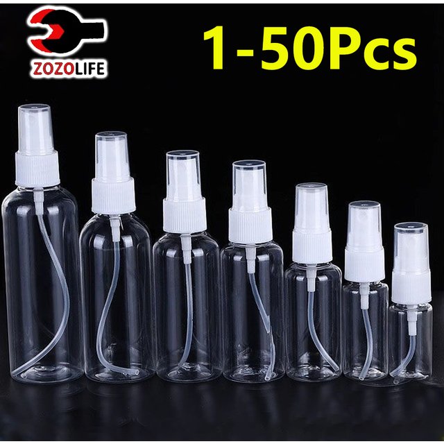 Mini bouteilles de pulvérisation vides rechargeables de 10/30/60/100ml, atomiseur de parfum en plastique, distributeur Transparent Portable, bouteilles transparentes de voyage