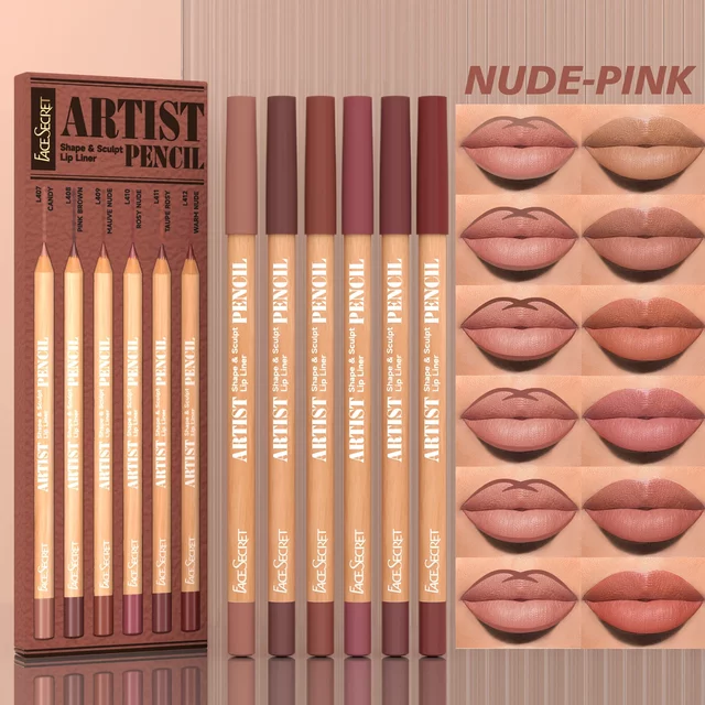 6pcs Long-Lasting Velvet Matte Lip Liner Pencils Set | Non-Drying & Filling Lips | Versatile Shades for All Light Beige Types