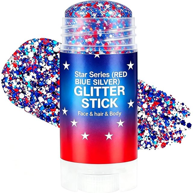 Patriotic-themed body glitter sticks, red, white, and blue hair glitter sticks, women's face glitter makeup, party accessories