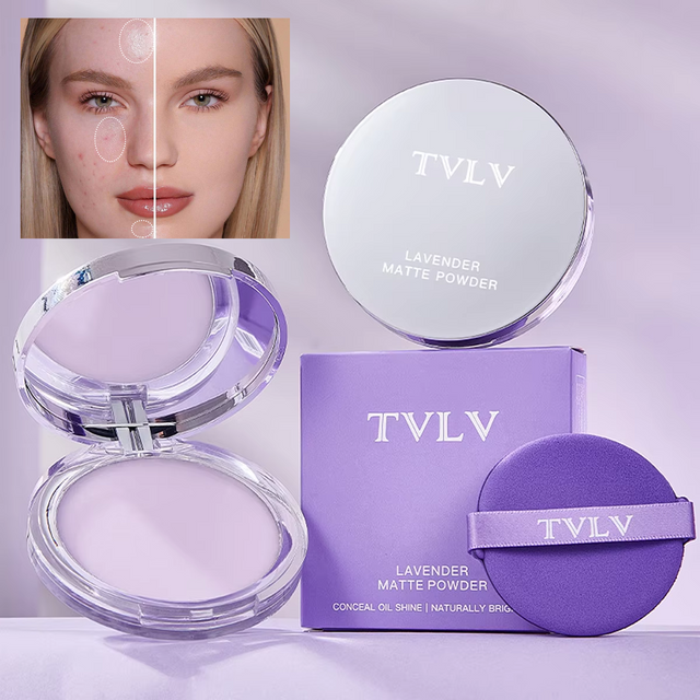 Lavender Pressed Powder Matte Powder Lasting Oil Control Full Coverage Face Compact Setting Powder Makeup Foundation Cosmetics