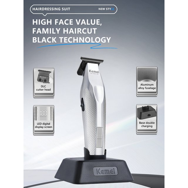 Kemei 3023-702 Zero Gapped Cordless Hair Trimmer Professional Hair Clipper Men Barber Rechargeable Finish Hair Citing Machine