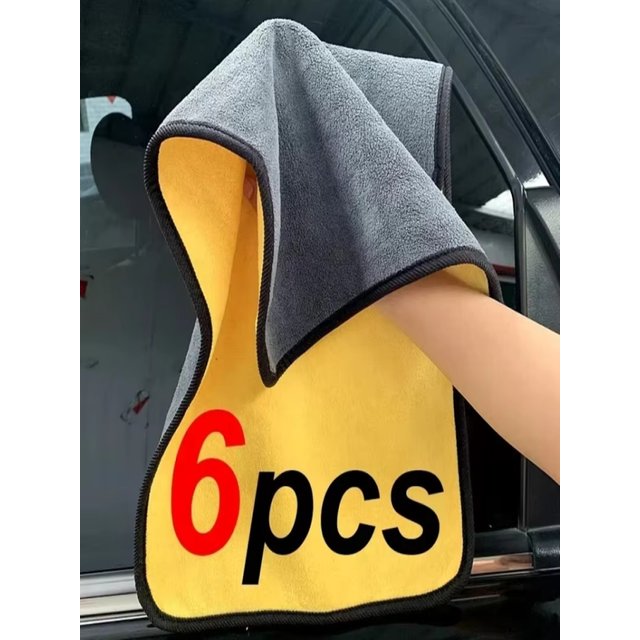 1/2/6pcs Microfiber Cleaning Towel Thicken Soft Drying Cloth Car Body Washing Towels Double Layer Clean Rags Car Accessories