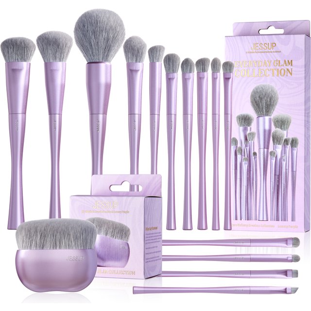 Jessup Makeup Brushes Set 4/6/7/10/14/15pcs Foundation MakeUp Brush,Face Eyeshadow Blending Highlighting Concealer,Luxury Purple