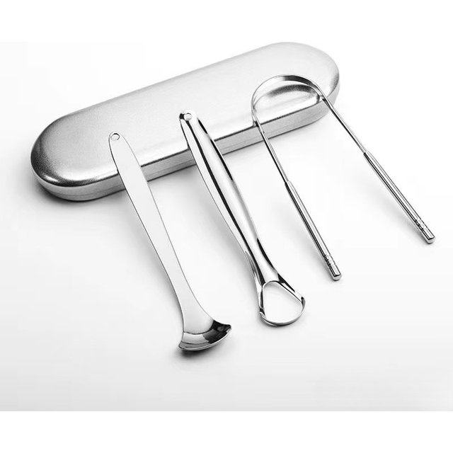 Stainless Steel Tongue Scraper Set with Portable Case Odorless, Oral Care Tool for Fresh Breath Tongue Cleaning Plate