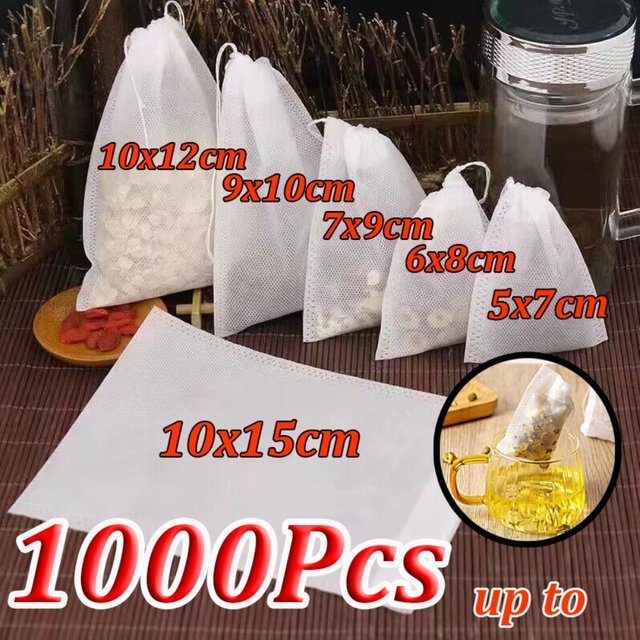 Sachets de thé jetables vides, 1000 à 100 pièces, sachets filtrants en papier parfumé avec cordon de serrage pour café, herbes, thé en vrac, outils de cuisine