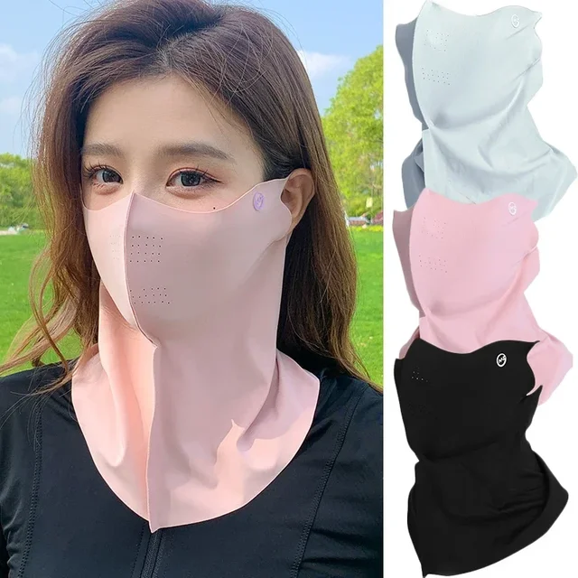 Femmes été Protection UV cou écharpe glace soie masque facial couverture extérieure enveloppement