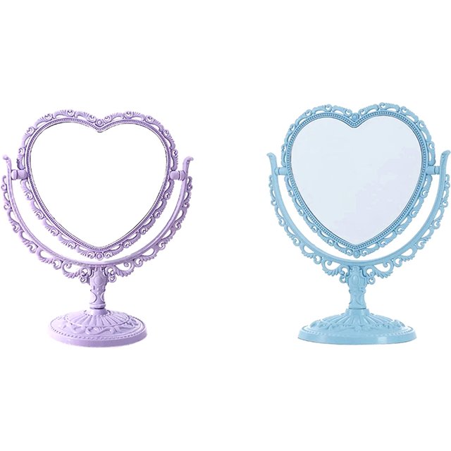 New Women Desktop Makeup Mirror Heart Shape Makeup Vanity Portable Double-side Vanity Mirror Hand Mirror Cosmetic Compact Mirror