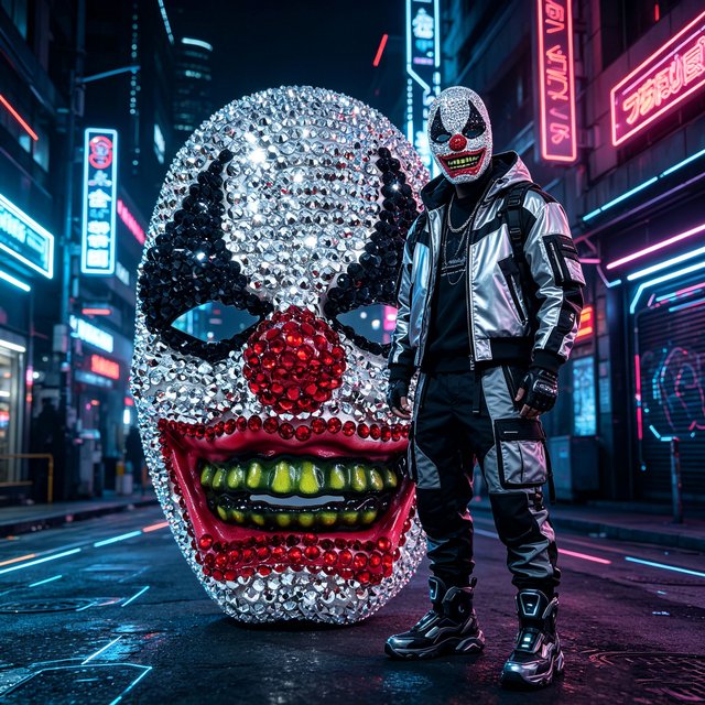 Glitter Full Rhinestone Clown Mask, Crystal Evil Clown Full Face Mask for Halloween, Cosplay, and Themed Costume Events