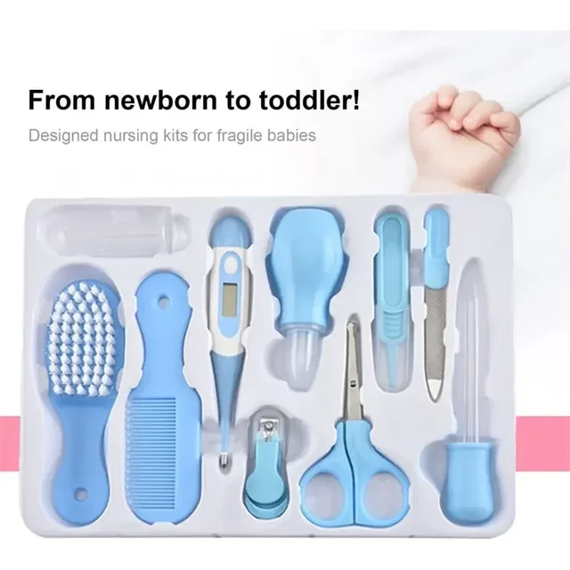 10PCS Baby Nail Trimmer Care Set Kid Hair Health Care Thermometer Grooming Brush Clipper Teether Toothbrush Kit Baby Essentials