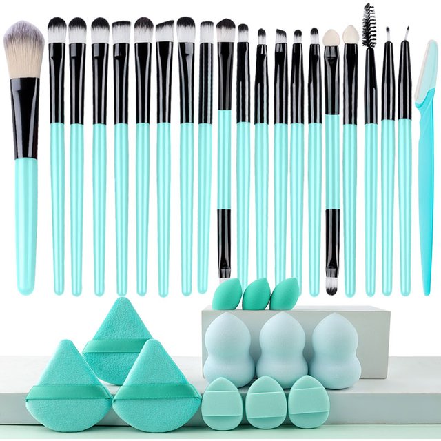Ensemble de 20 pinceaux de maquillage, pinceaux pour fards à paupières, eye-liner, fond de teint, anticernes, poudre, blush, outil de mélange, kit d'éponge de maquillage