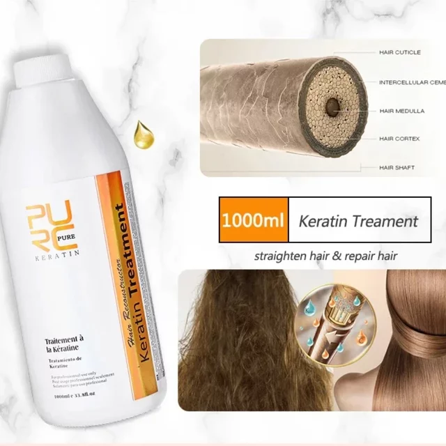 PURC Keratin Hair Straightening Smoothing Treatment For Curly Frizzy Hair Care Brazilian Keratin Products Professional 1000ml