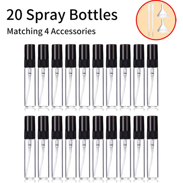 Mini bouteilles en verre vaporisateur de parfum de 5ml, 20 pièces, 4 accessoires, avec 20 flacons