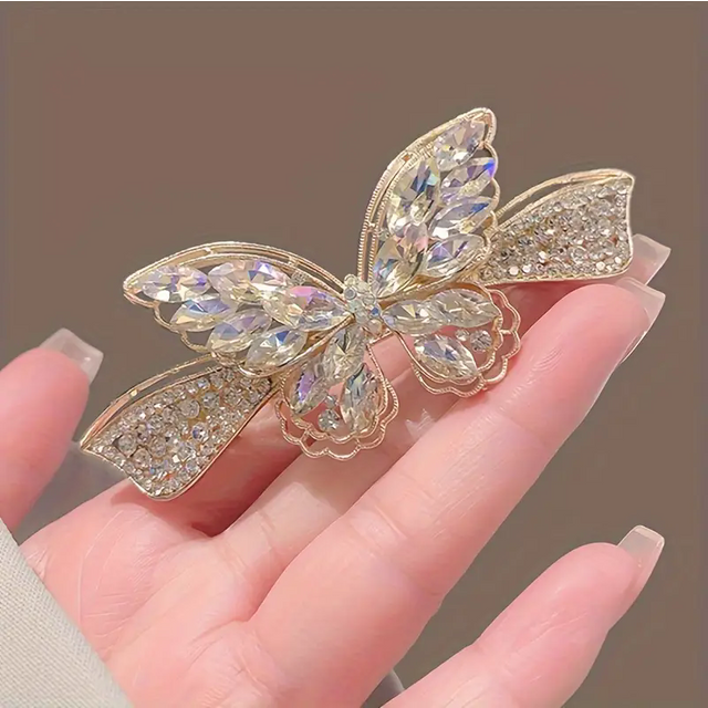 Elegant butterfly clip, fashionable rhinestone women's hair clip, sparkling back clip, ponytail accessory, golden makeup look