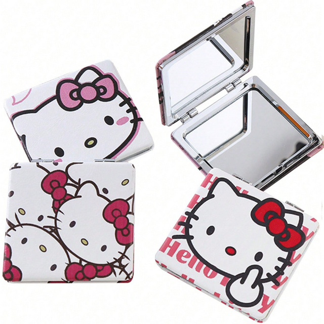 1pc Hello KITTY Compact Mirror Double-Sided Foldable Stainless Steel Frame Polished Glass Perfect For Make up