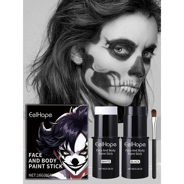 Black White Face Body Paint Kit Cover Foundation Clown Colorful Long Lasting Waterproof Christmas Festive Makeup Accessories Set