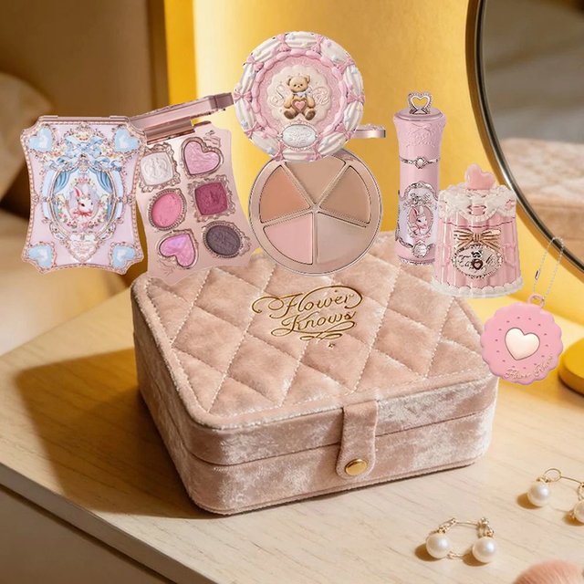 Flower knows makeup gift box, shimmering eyeshadow palette, cupid lip liner, full coverage concealer, all-in-one beauty kit
