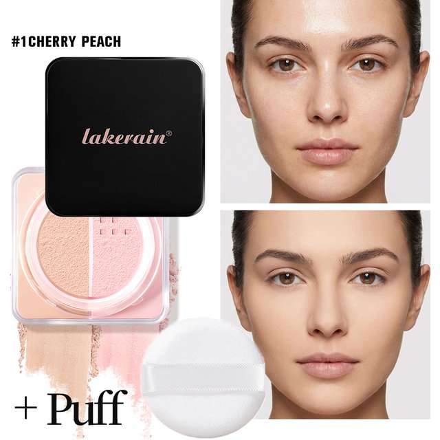 Loose Powder Setting &Correcting Powder and Puff Duo Brightening Correcting Oil Control Long Lasting Setting Powder Makeup