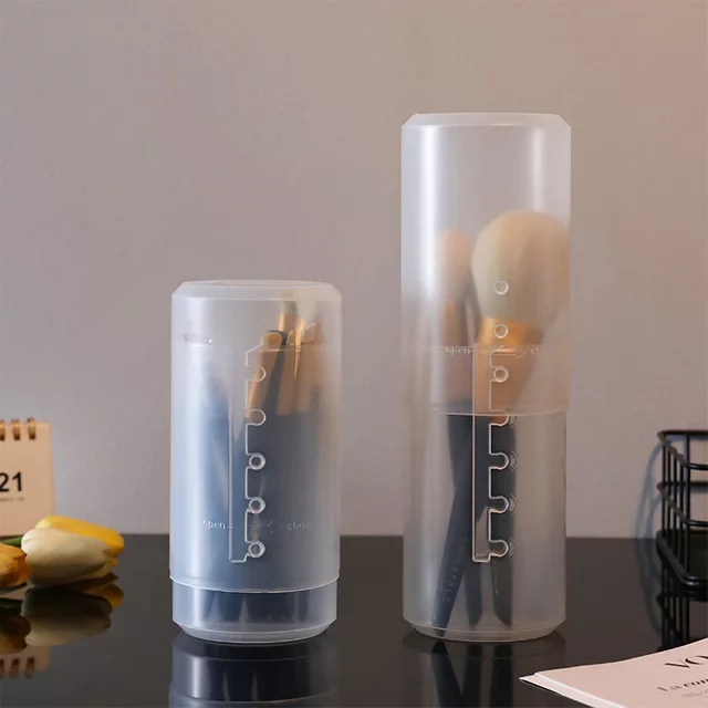 Adjustable Height PVC Makeup Brush Holder Display Storage Cup Organizer with Lid