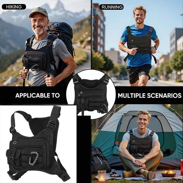Sac de poitrine tactique unisexe pour activités de plein air, gilet EDC, sac de poitrine pour entraînements sportifs, pour hommes et femmes, course à pied, cyclisme, randonnée en plein air.