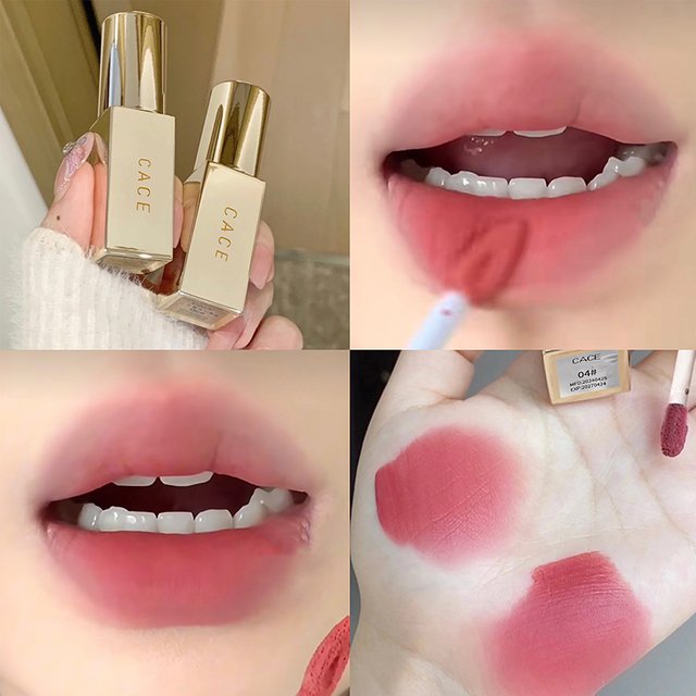 CACE Gold Tube Matte Liquid Lipstick Moisturizing Lipgloss Long Lasting Lip Mud Soft Mist Silky Lip Stain Tint Natural Makeup