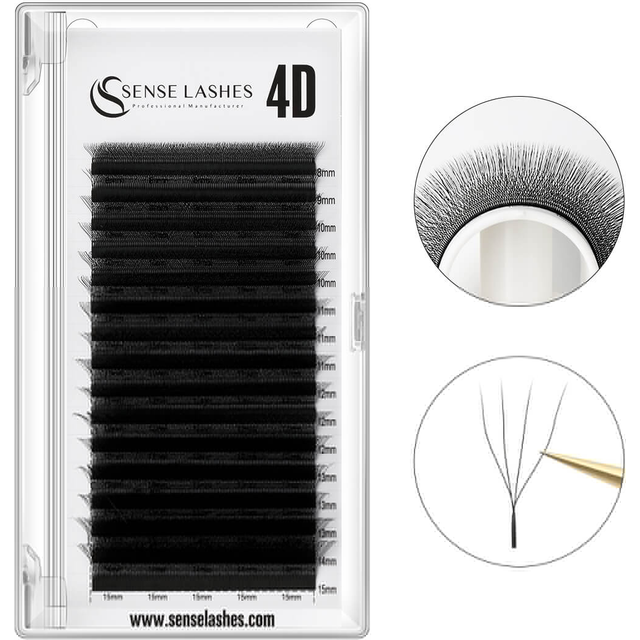SENSE LASHES 16 Rows 4D W Shape Eyelash C/D Curl 8-15mm Natural Soft Premade Volume Fan Lashes for Beauty Makeup