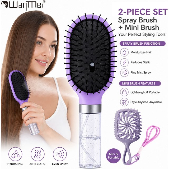 2 in 1 Spray Hair Brush Portable Water Spray Comb Anti Static Hydrating Hairdressing Mini Scalp Massage Hair Brush Styling Tools