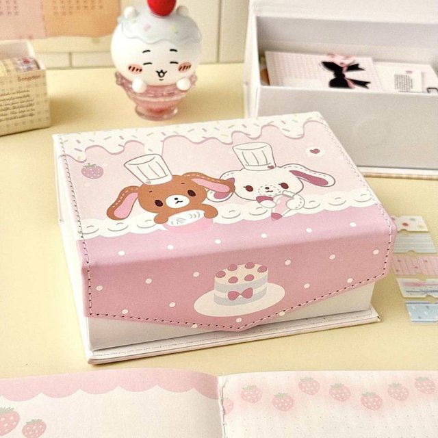 Japanese Style Cute Sugarbunnies Magnetic Cover Desktop Box Dustproof Cartoon Stationery Small Parts Cosmetics Storage Box