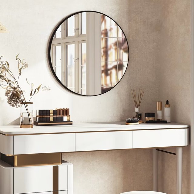 WOLTU Round Wall Mirror Decorative Bathroom Mirror Makeup Mirror with Metal Frame HD Glass for Bedroom Living Room Bathroom