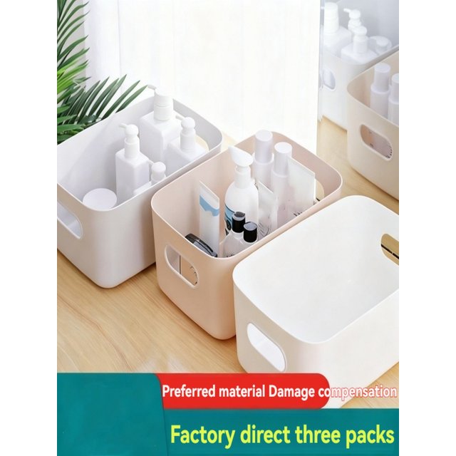3pcs Desktop Storage Box, Cosmetic Plastic Organizer, Household Sundry Storage Basket, Dormitory and Kitchen Organizing Box