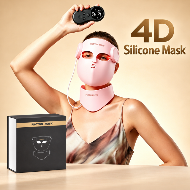 8 IN 1 Color LED Face Mask 4D Flexible Silicone Face and Neck Red Light Therapy Photon Mask Wireless Home Beauty Spa Device