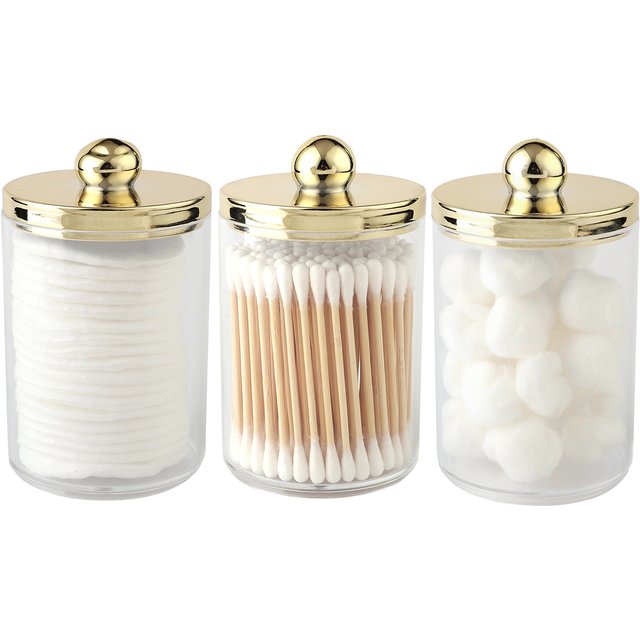 1/2/3pcs Cotton Swab Ball Pad Holder 10 Oz Qtip Apothecary Jar Clear Storage Box Makeup Organizer, Bathroom Containers Dispenser