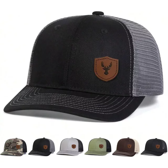 Unisex Little Deer Antlers Leather Label Baseball Net Caps Outdoor Adjustable Spring and Summer Casual Sunscreen Hat