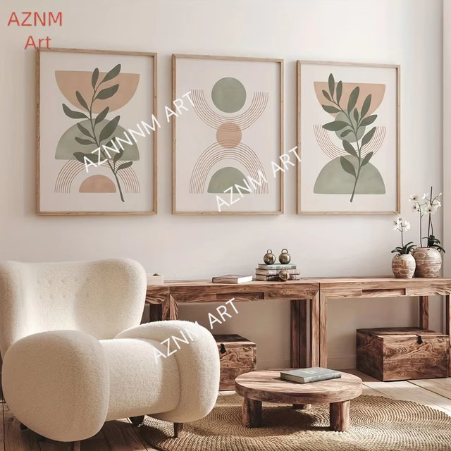 1/3 pièces bohème sauge vert et Blush rose toile impression affiche moderne Art botanique impression salon décor à la maison Art affiche cadeaux
