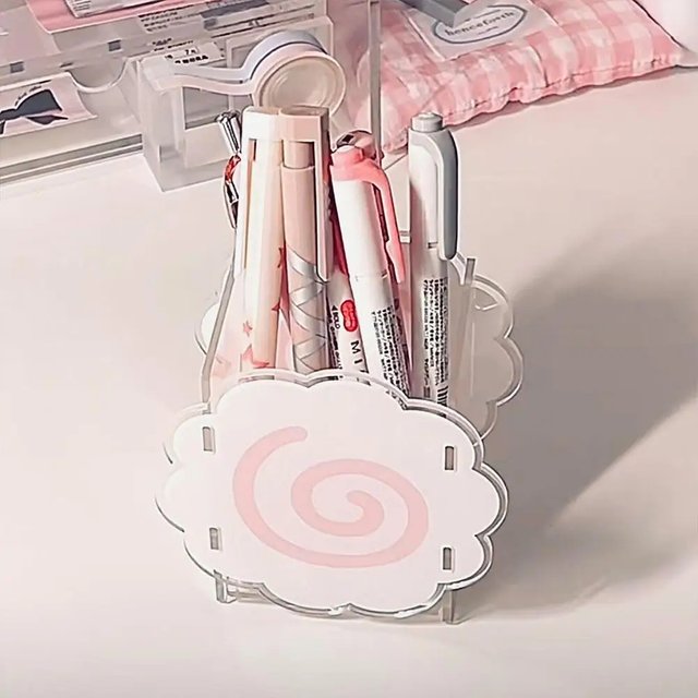 Kawaii Sweet Pen Holder Korean Style Desktop Organizers Box Cosmetic Brush Student Stationery Storage Box Home Office Supplies