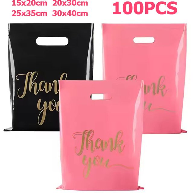 100Pcs Thank You Gift Bags Wedding Party Guest Gift Wrap Plastic Shop Bags Small Clothing Cosmetics Packing Bags Wholesale